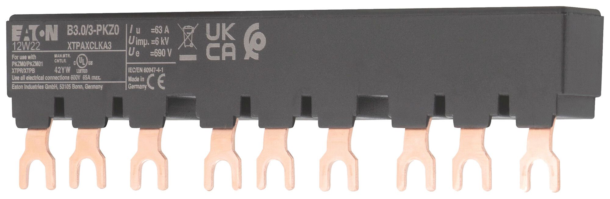 Peigne de raccordement Eaton B3.0/3-PKZ0 fourche 63A 135mm noir