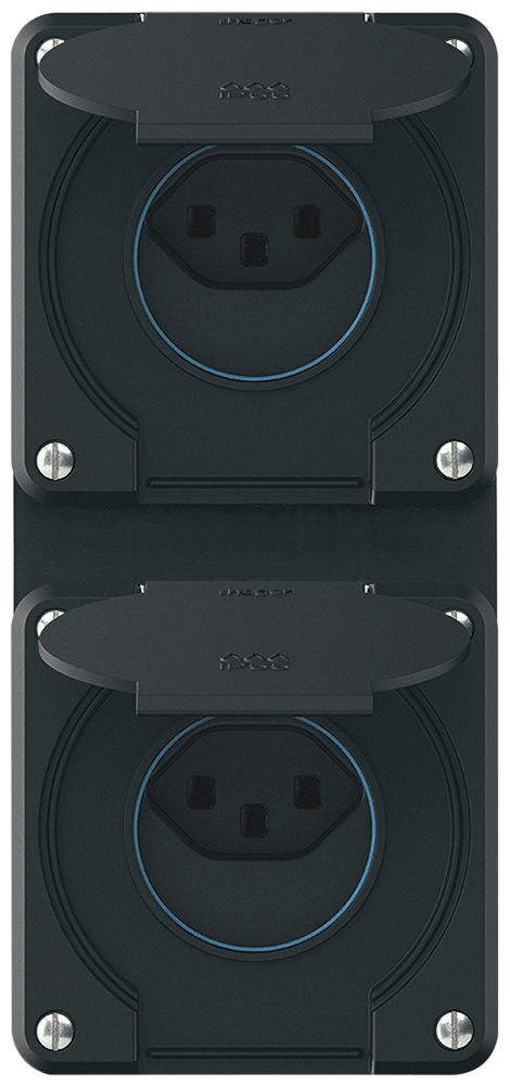UP-Kombination robusto 2×1, 2×Steckdose T23 IP55 schwarz