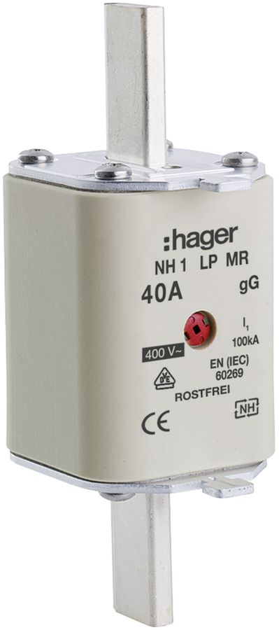 NH-Sicherung Hager DIN1 400VAC 40A gG/gL Mittenkennmelder rostfrei