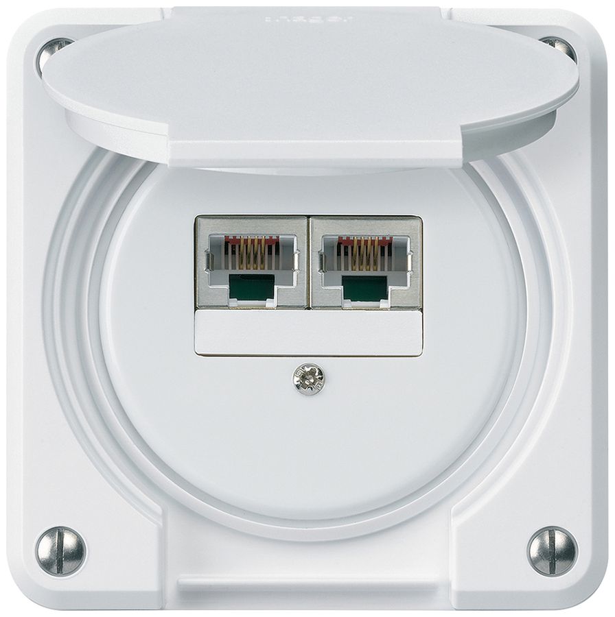 UP-Anschlussdose robusto IP55 weiss 2×RJ45/s getrennt für Kombination
