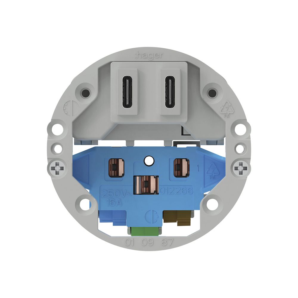 USB-Ladesteckdose Hager C-C 20W+T13/23 5V aluminium