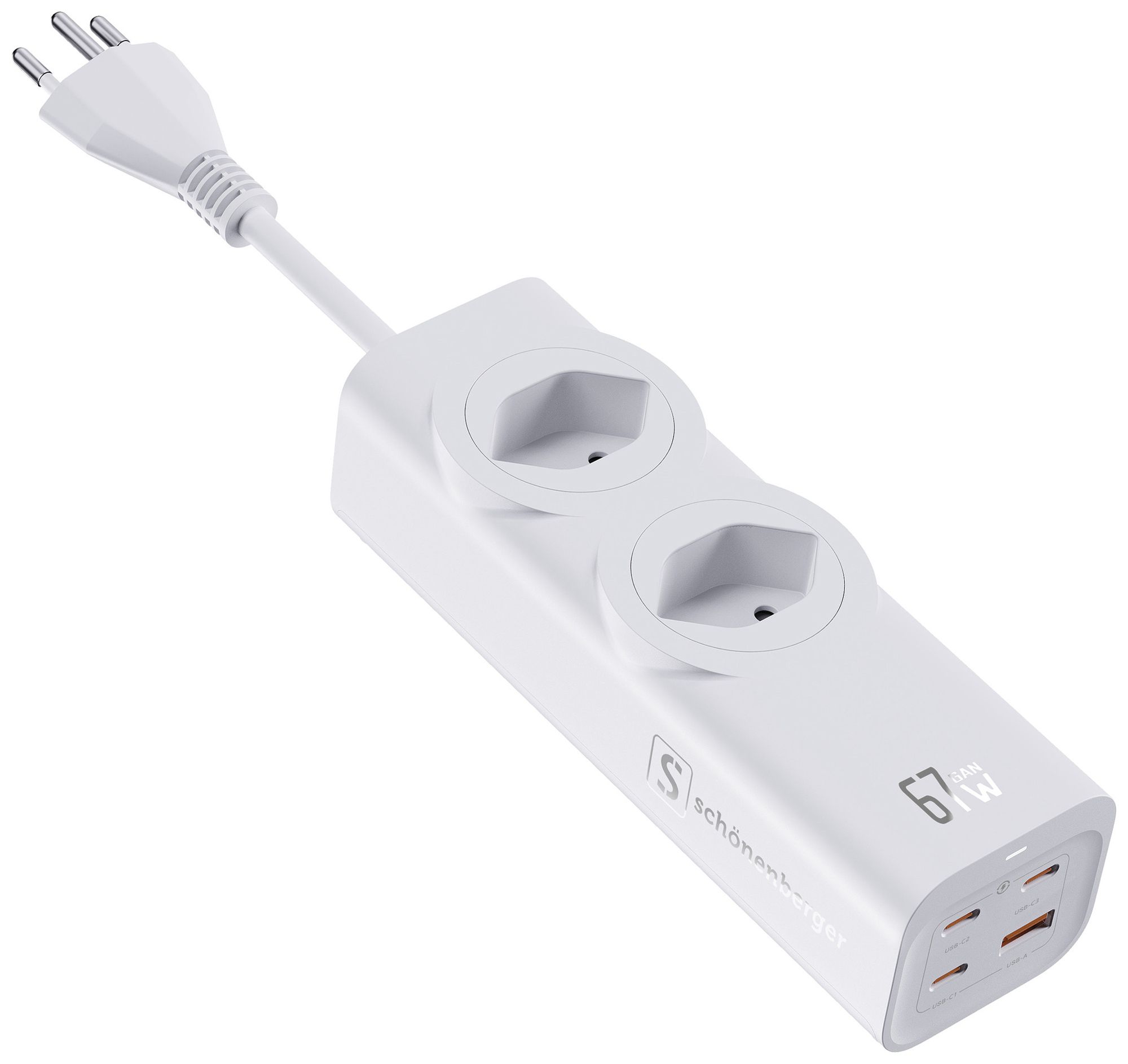 Prise multiple 10A 2×T13 1×USB-A 3×USB-C blanc