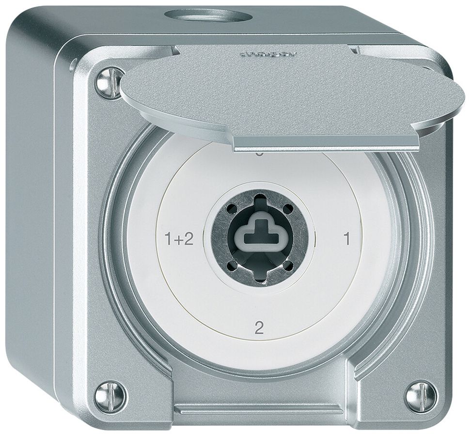 AP-Schlüsselschalter robusto IP55 mit Klappdeckel ohne Zylinder S1/1P aluminium