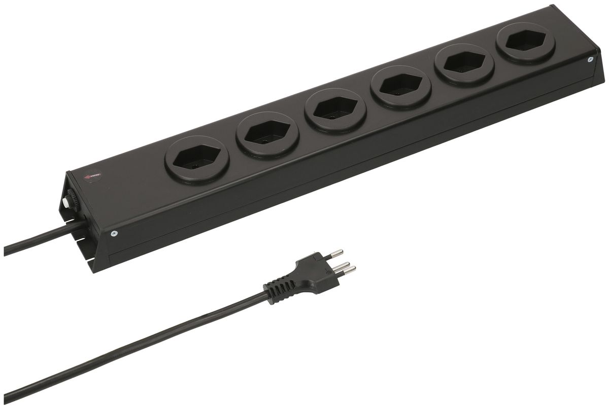 Prise multiple Max Hauri Power-Line 6×T13 Td 3×1mm² 1.5m noir