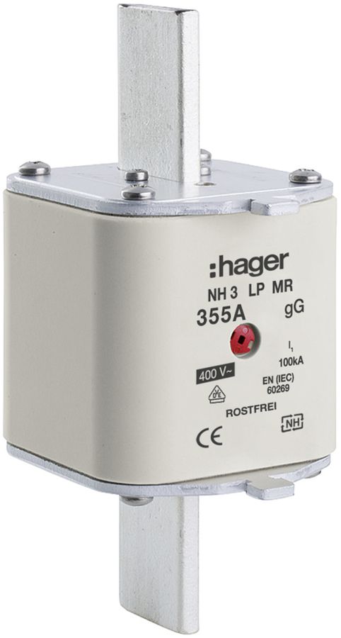 Fusible HPC Hager DIN3 400VAC 355A gG/gL avertisseur central inoxydable