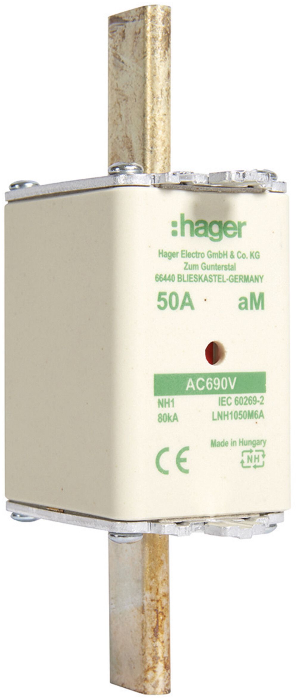 Fusible HPC Hager DIN1 690VAC 50A aM avertisseur double inoxydable