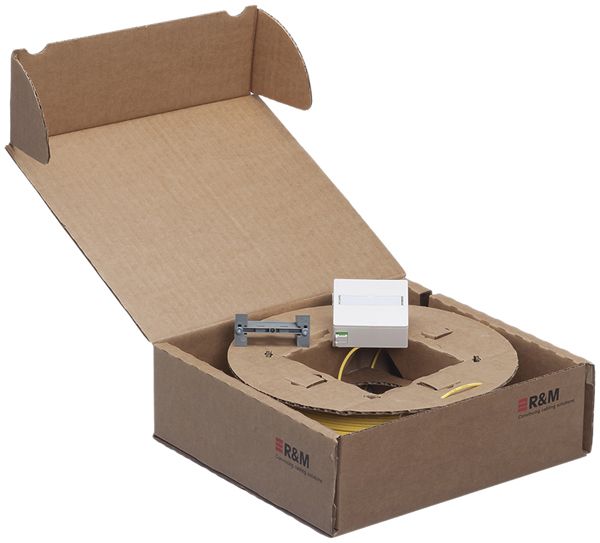 FTTH-Kit R&M, Dose 60×60mm ws mit 1×LC/d, 4×OS2-G657A auf 2×LC-APC 60m