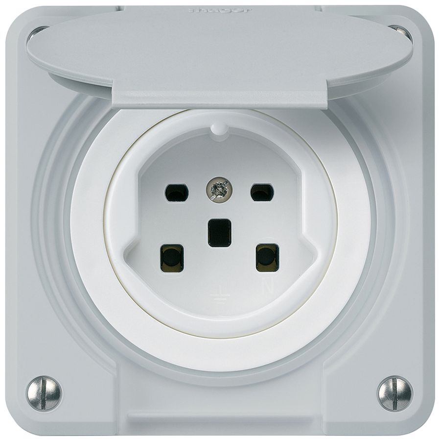 Prise ENC HA robusto type 25 avec bornes enfichables avec couvercle gris
