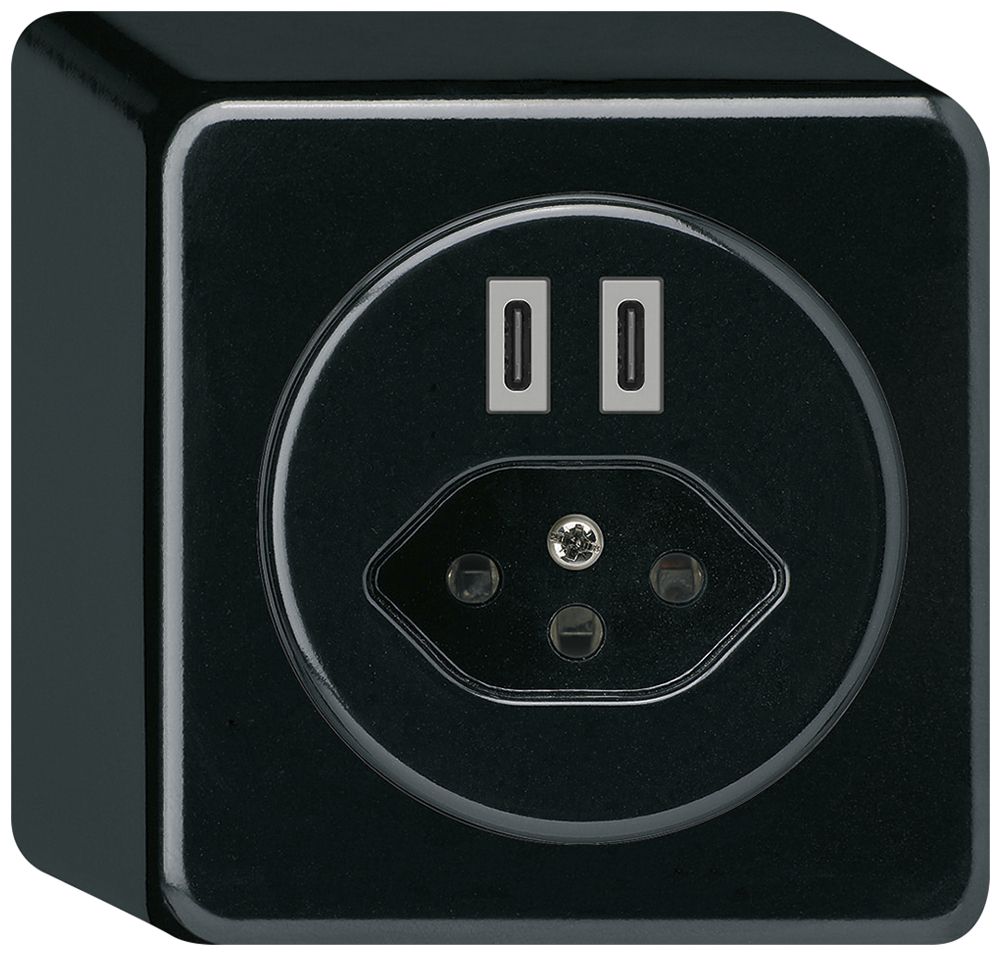 AP-USB-Ladesteckdose Hager basico C-C 20W+T13 5V 86×86mm schwarz