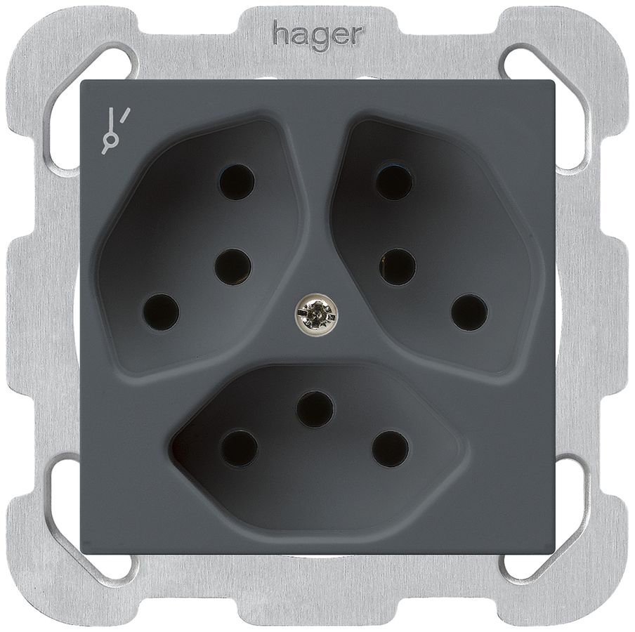 UP-Steckdose kallysto 3×T13/1S anthrazit mit Befestigungsplatte