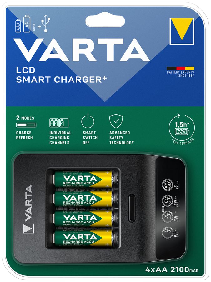 Chargeur VARTA LCD Smart Charger+ avec 4×AA 2100mAh R2U