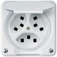 Prise Hager robusto, 3×T23, avec clapet A, blanc