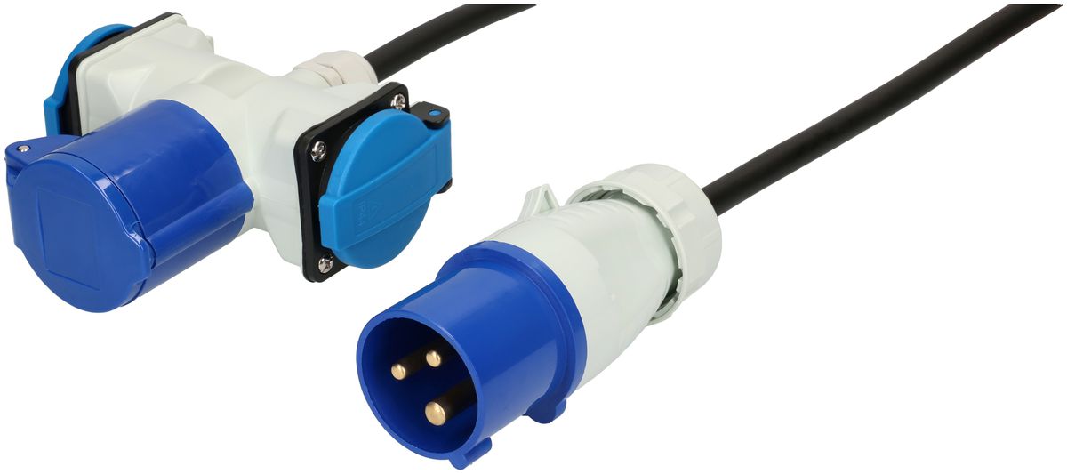 Prolunga MH CEE16A/1×CEE16A+2×T23 230V H07RN-F3G1.5mm² 1.5m IP44 nero