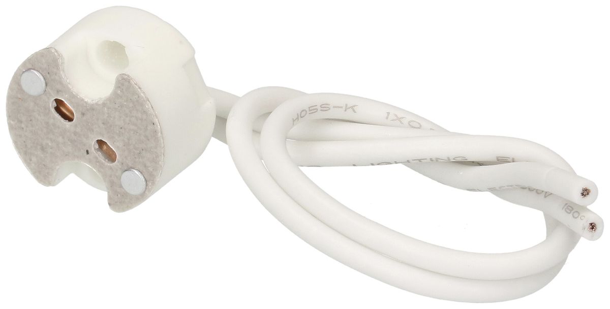 Portalampada G4/G5.3/G6.35 materiale sintetico bianco con allacciamento 140mm