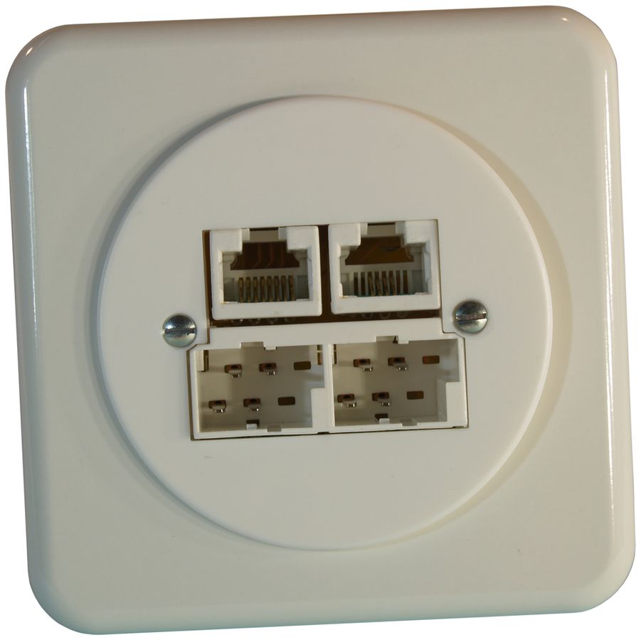 UP-Anschlussdose SOHO 2×TT/2×RJ45/u weiss getrennt ITplus