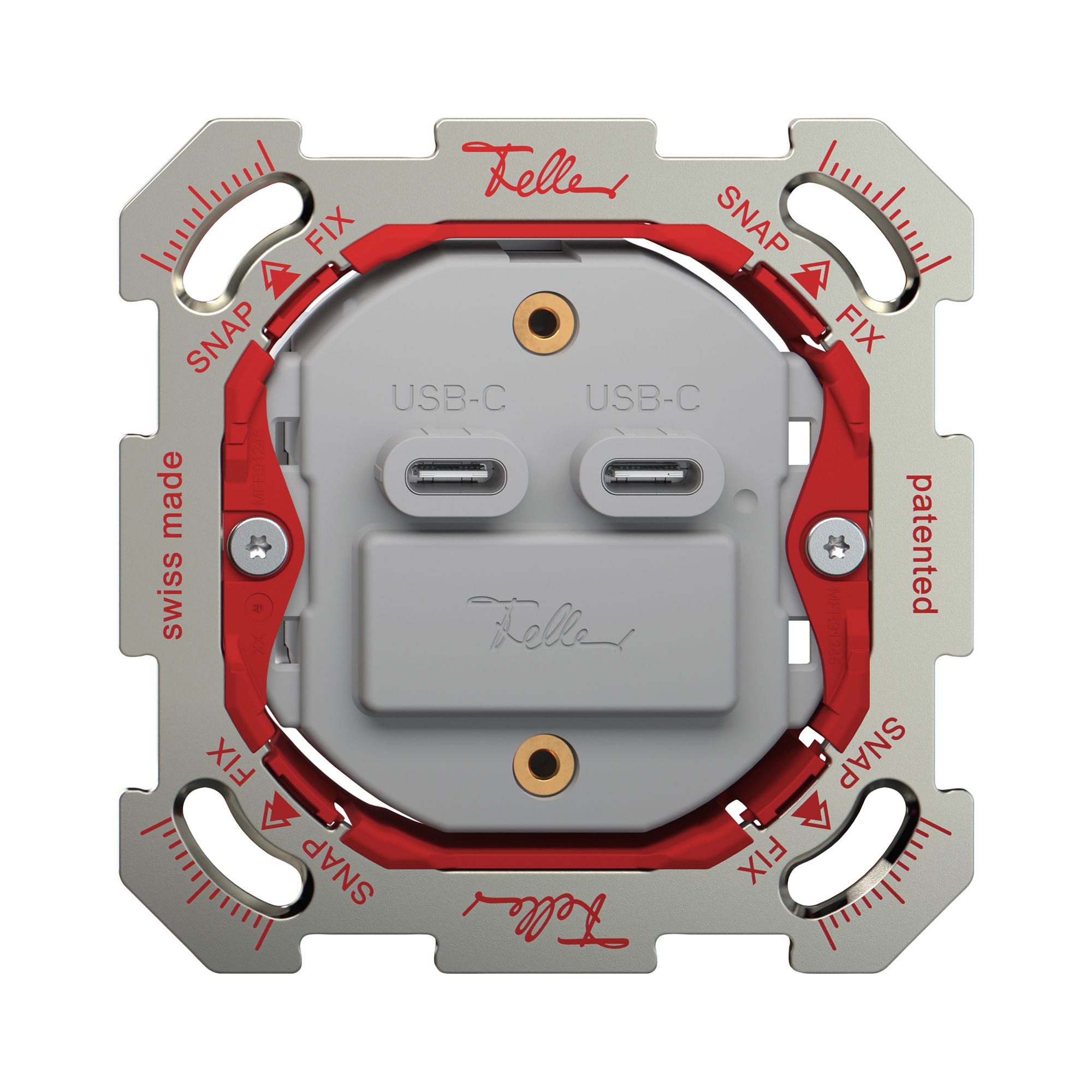 UP-USB-Ladesteckdose Feller SNAPFIX® 230VAC 18W 2×USB Typ C