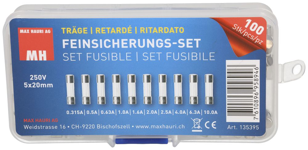 Sicherungssortiment träge MAX HAURI je 10 Stück 0.315…10A