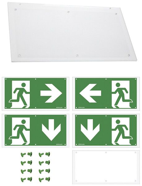 Set di pittogrammi ESYLUX SLD uscita sinistra/destra/verso il basso 350×6mm