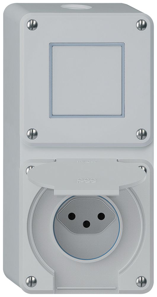 AP-Kombination robusto 2×1, Schalter Schema 3/Steckdose T13 IP55 grau
