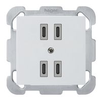 Prise de charge USB ENC Hager kallysto 2×C-C 2×20W ou 4×10W 5V 77×77mm blanc