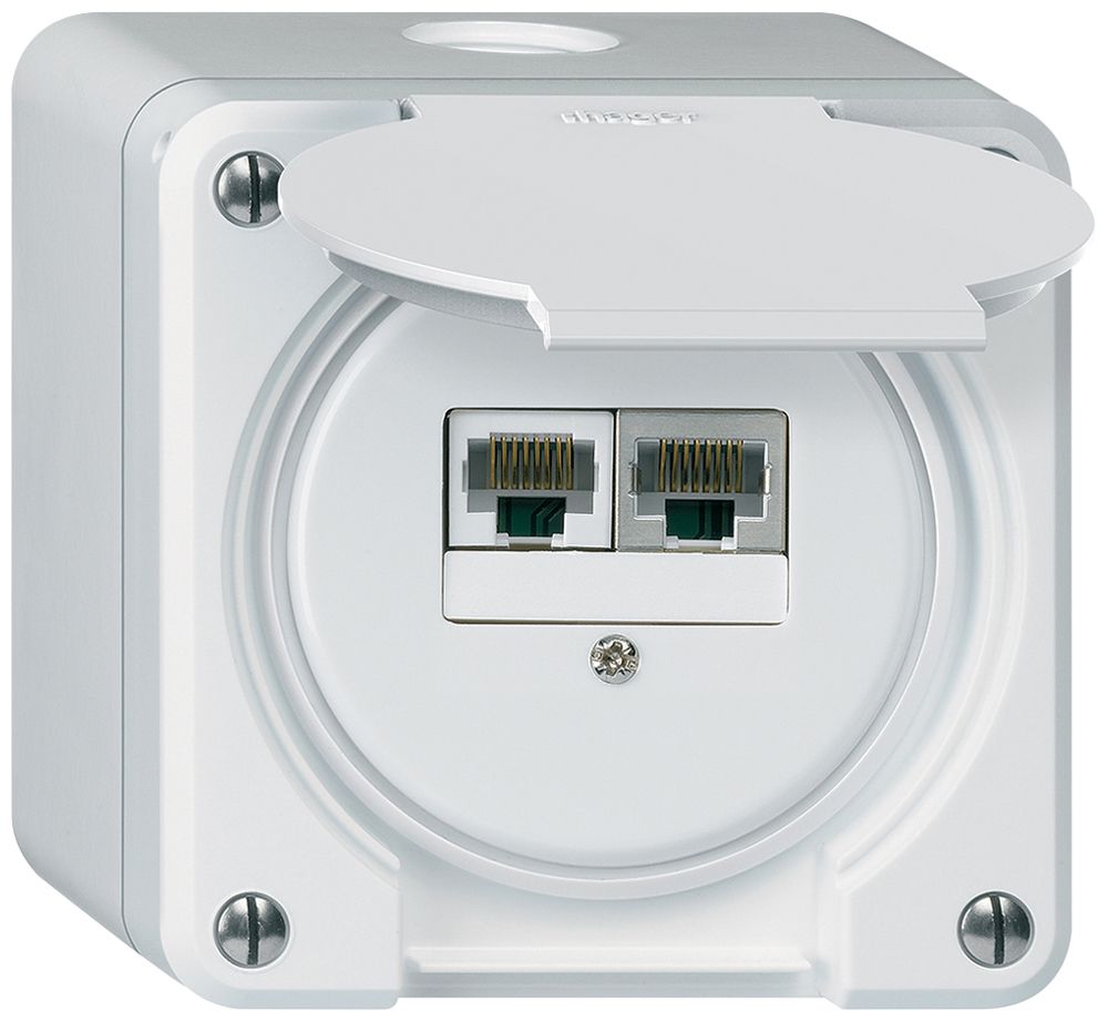 AP-Anschlussdose robusto IP55 weiss 1×RJ45/s 1×RJ45/u getrennt