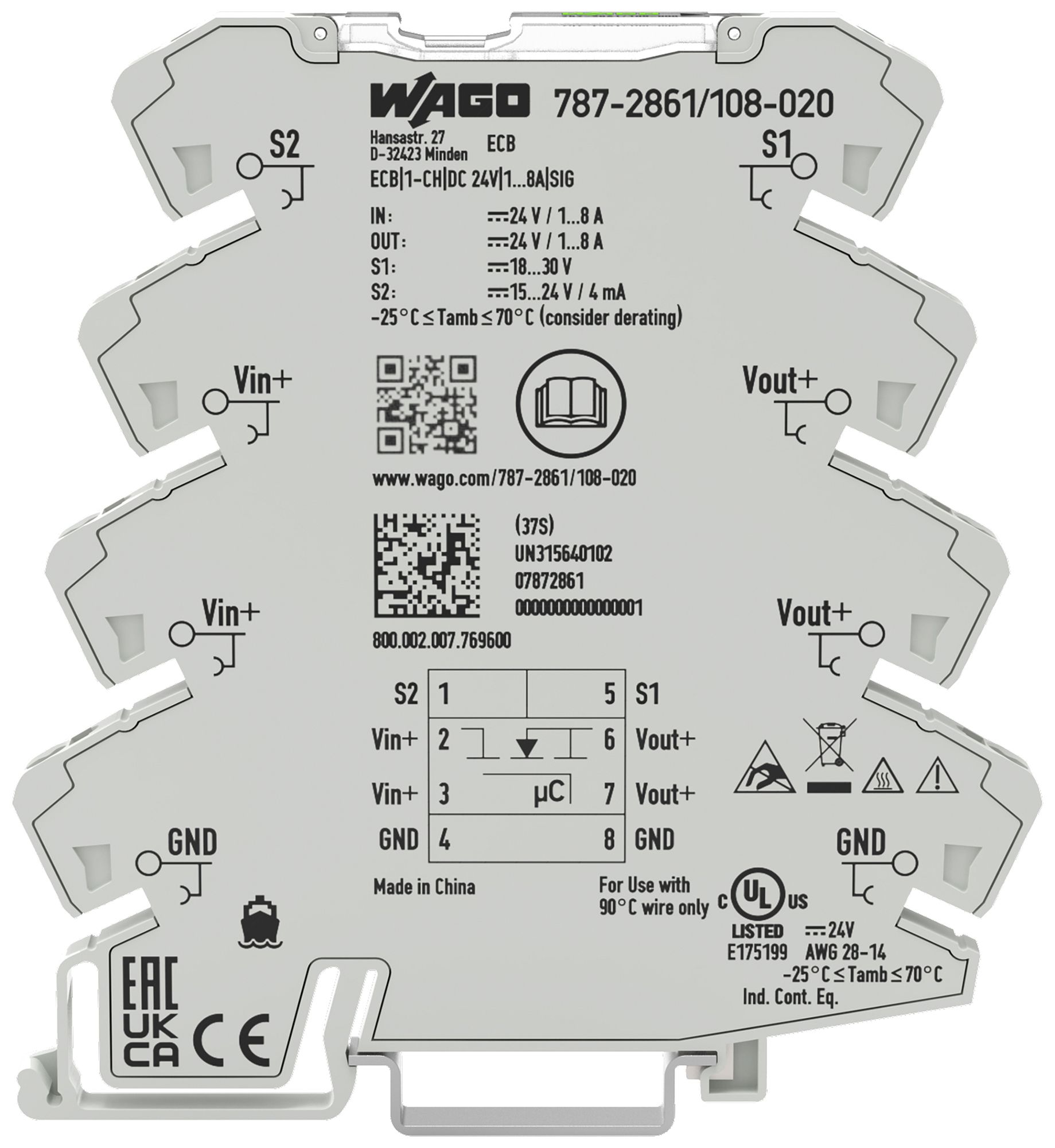 Schutzschalter elektronisch WAGO EPSITRON 1-Kanal 24VDC 1…8A kommunikationsfähig