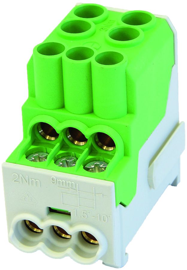 Blocco ripartizione tipo UVB 2×25/6×10mm² 100A Alu-CU verde/giallo