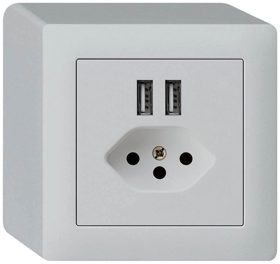 Prise AP 2×USB & T13 kallysto Q 2400mA gris clair