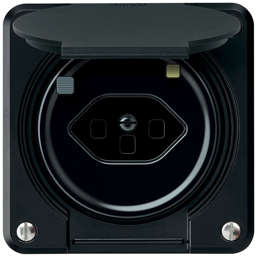 Prise FI robusto 1×T13 30mA 10A 250V 86×86mm IP21 noir