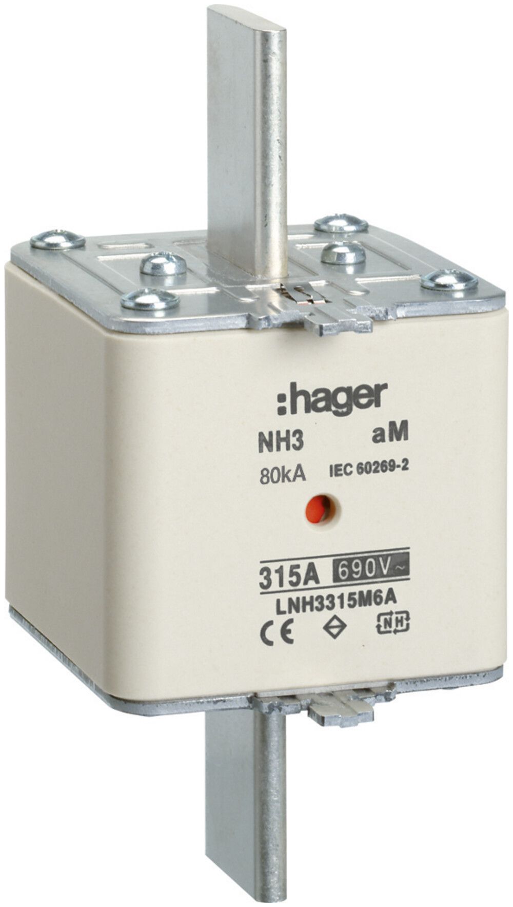 Fusible HPC Hager DIN3 690VAC 315A aM avertisseur double inoxydable