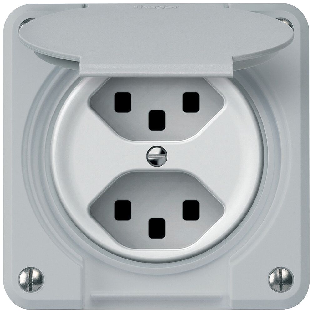 UP-Steckdose robusto 2×T23 16A 250V 86×86mm IP21 grau