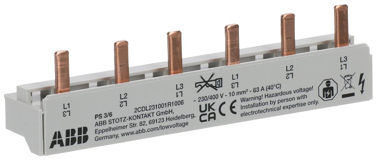 Kammschiene ABB pro M compact PS3/6 3P/3L 10mm² 63A 106mm grau