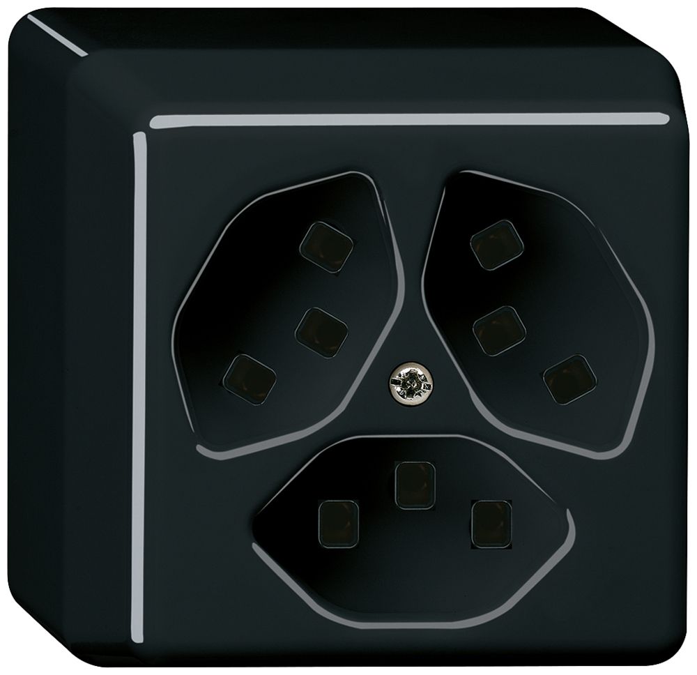 AP-Steckdose Hager basico 3×Typ 23 P schwarz