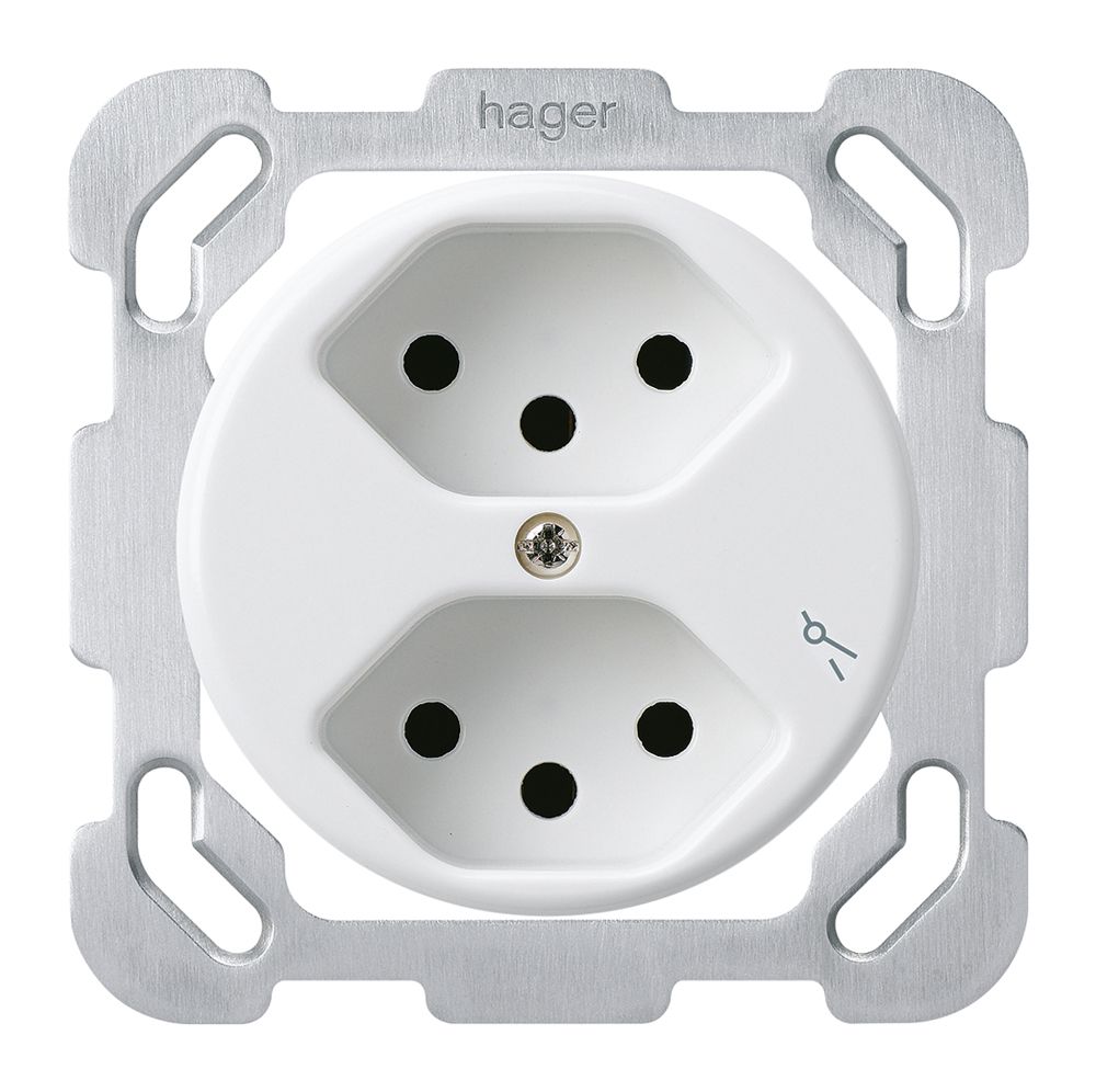 Einsatz zu UP-Steckdose basico 2×Typ 13S mit Befestigungsplatte weiss