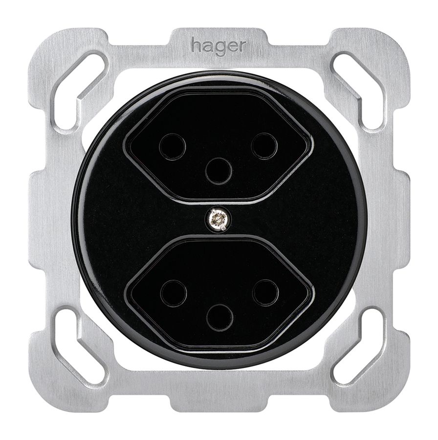 Insert pour prise ENC basico 2×type 13 avec plaque de fixation noir