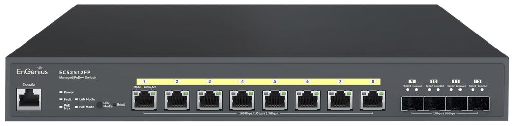 Cloud switch EnGenius ECS2512FP, managed, PoE++, 8×2500T, 4×SFP, 240W