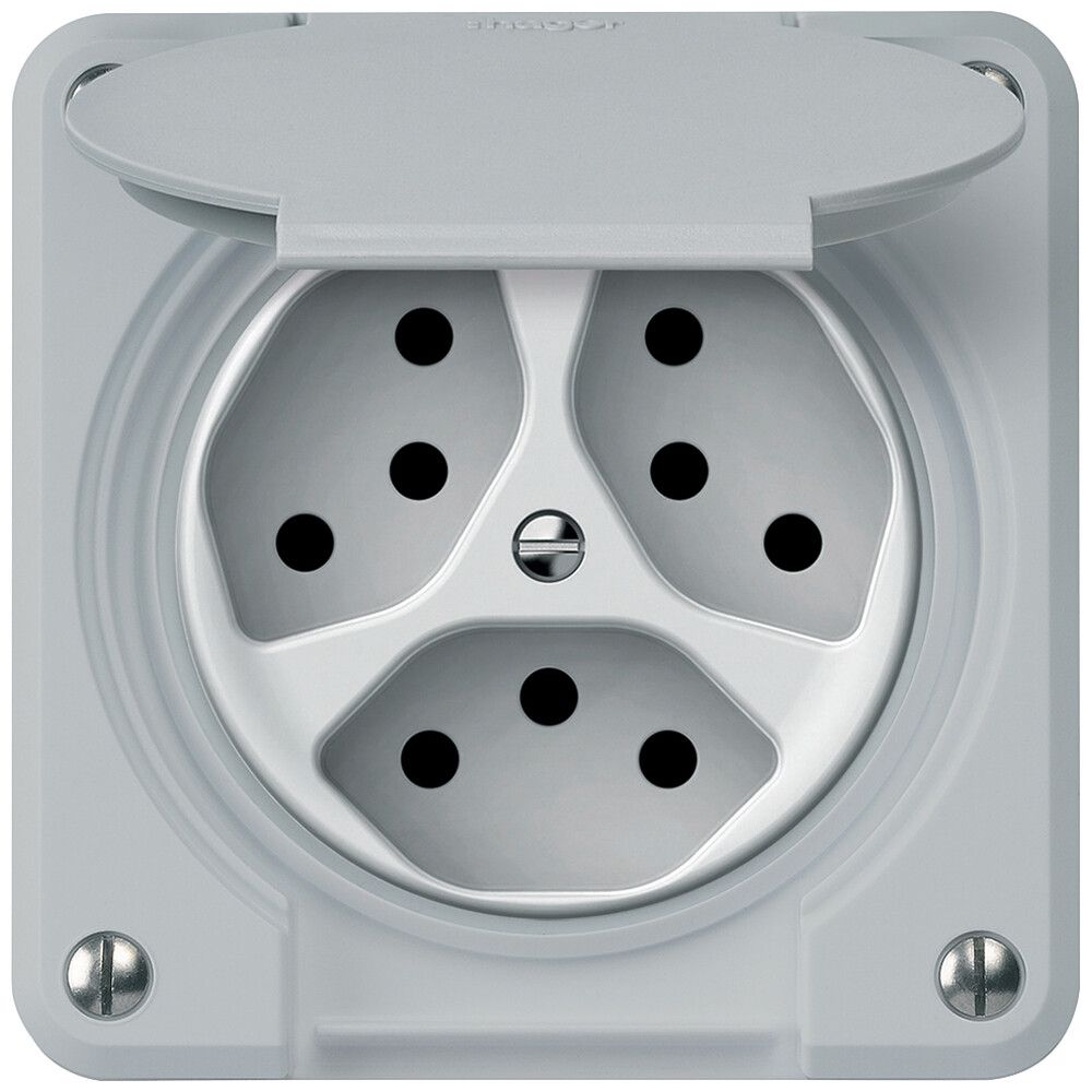 Steckdose robusto 3×T13 10A 250V 86×86mm IP21 grau