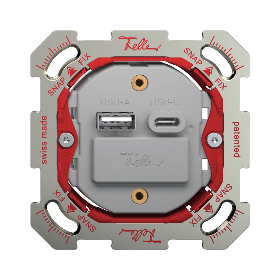 UP-USB-Ladesteckdose Feller SNAPFIX® 230VAC 18W 1×USB Typ A 1×USB Typ C