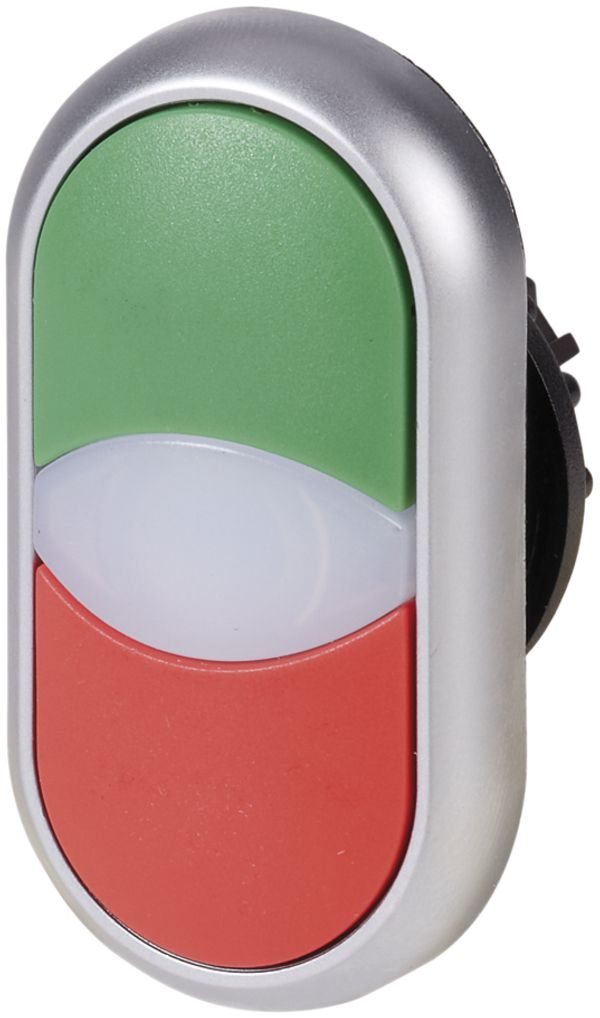 Doppeldrucktaste ETN RMQ flach grün/rot, Ring verchromt