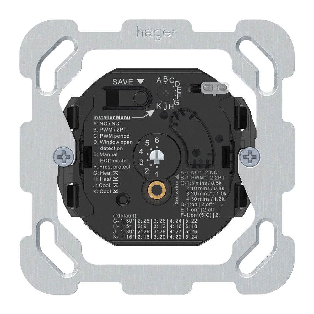 Termostato ambiente INC Hager acceso/spento 230VAC 4A 56×56mm