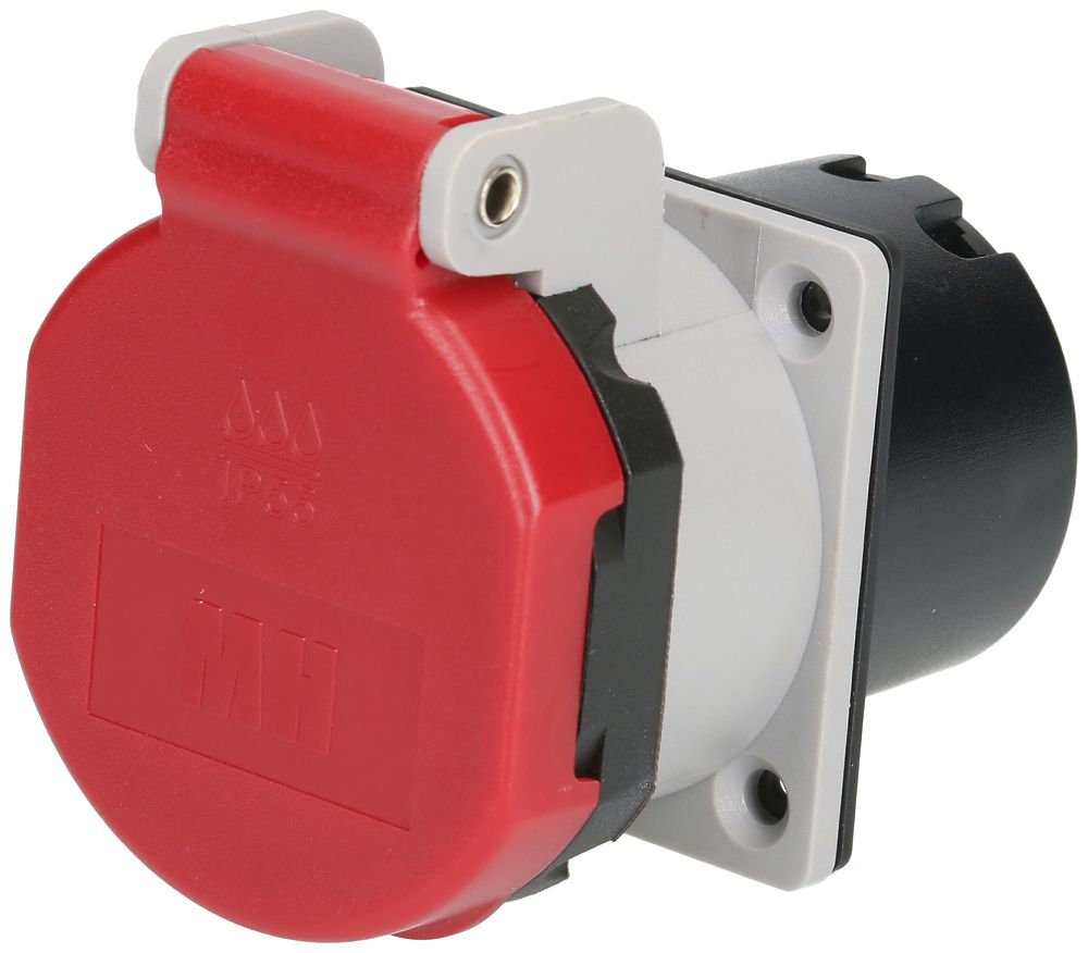 EB-Steckdose Typ 25, 16A, 440V, schlagfest, IP55, grau/rot