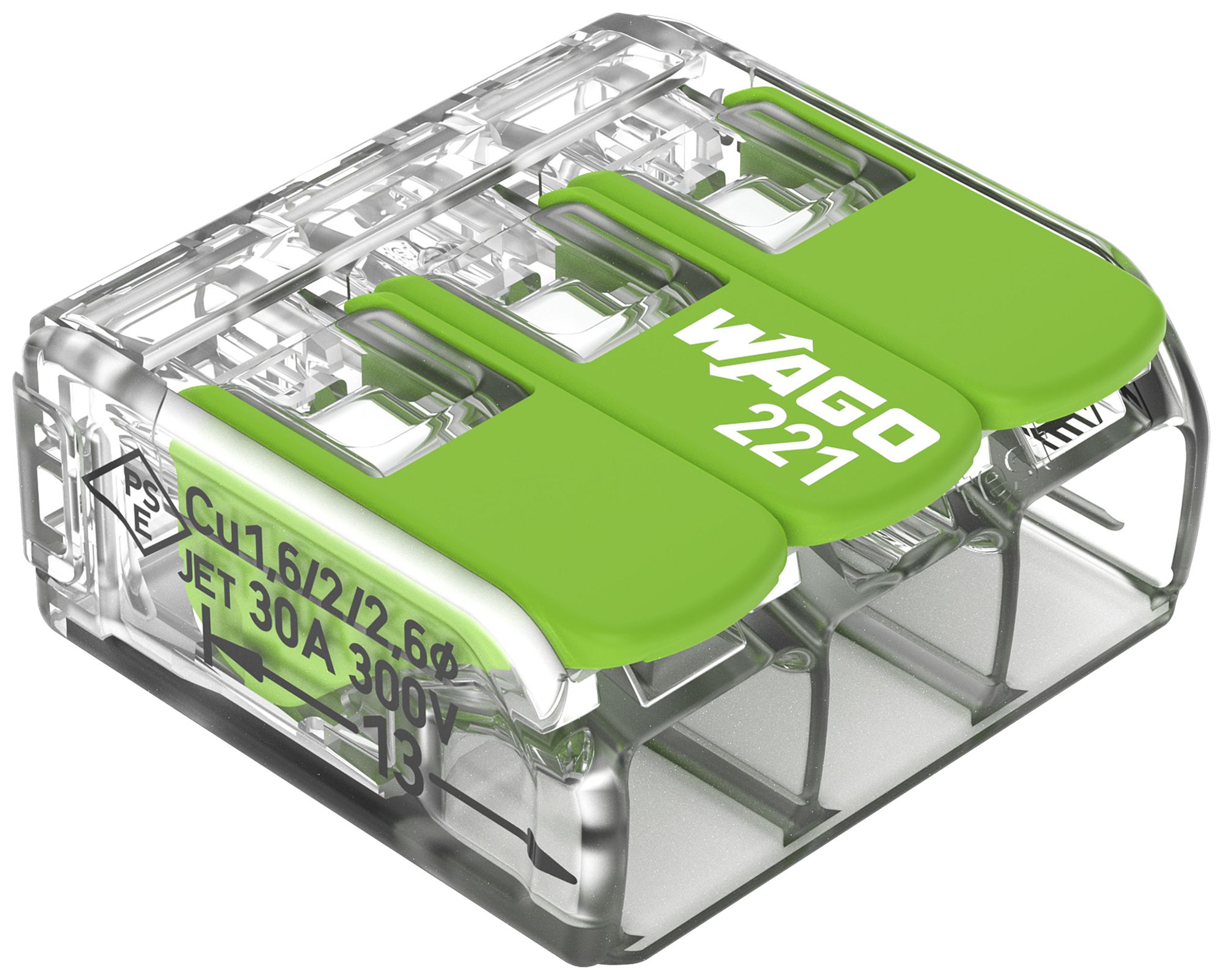 Borne de connexion WAGO Green Range 3L 0.5…6mm² avec levier vt transparent