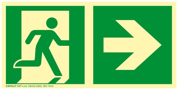 Pittogramma via di fuga verso destra, 150mm