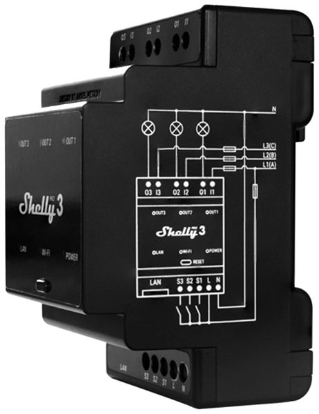 REG-RF-Schaltaktor Shelly Pro 3 Bt/Wi-Fi 3-Kan 110…240V 3TE