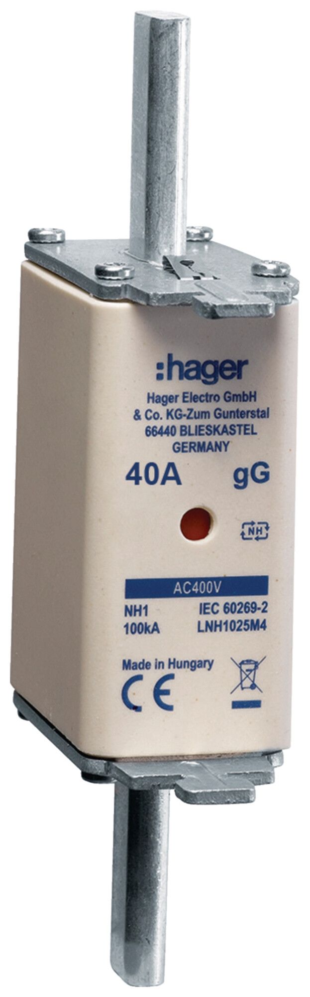 Fusibile HPC Hager DIN1c 400VAC 40A gG/gL segnalatore doppio antiruggine