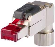 Feldstecker R&M FM45 Slim, RJ45/s/u Kat.6A AWG22…26, gewinkelt, grau/rot