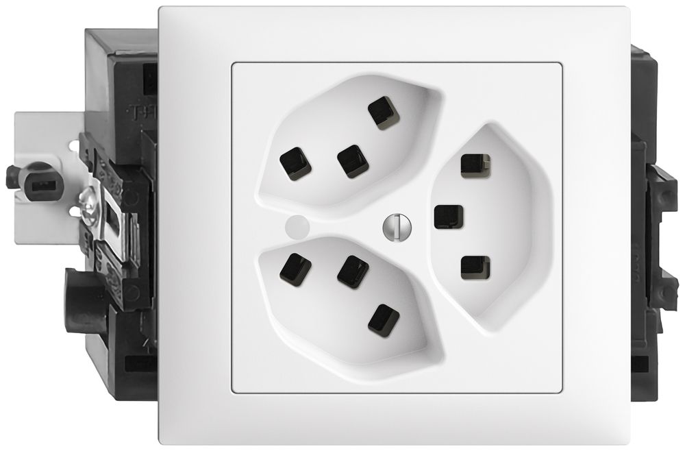 EB-Steckdose 3×T23 16A EDIZIOdue weiss mit LED grün, Steckklemme