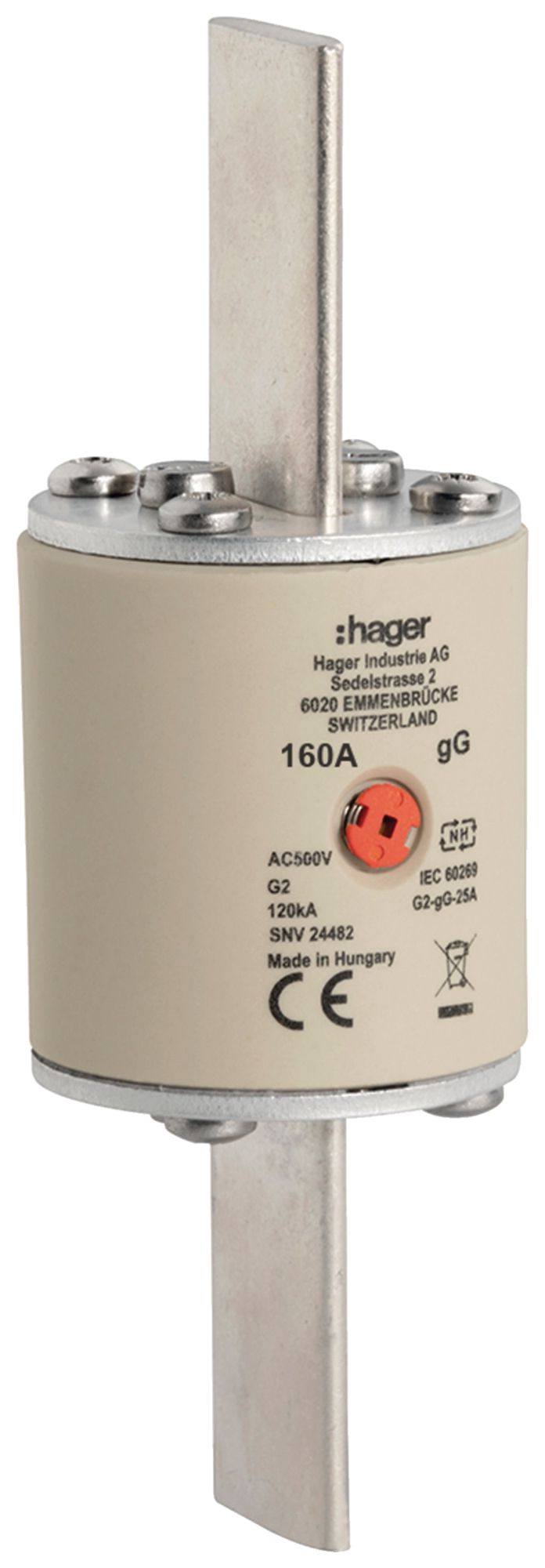 Fusibile HPC Hager SEV G2 500V AC 160A gG indicatore centrale