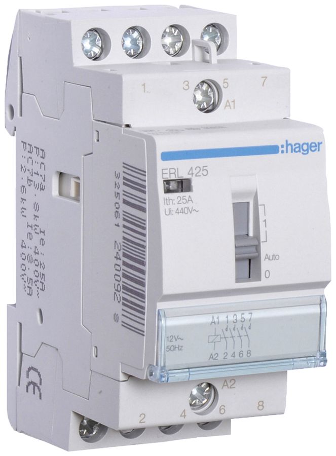 REG-Schütz Hager ERL 12VAC 4 Schliesser 25A 2TE
