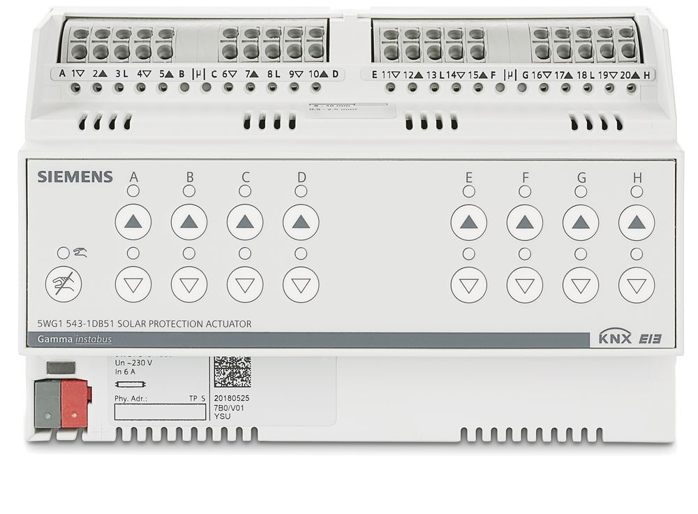 REG-KNX-Sonnenschutzaktor Siemens N 543D51, 8-Kanal, 6A